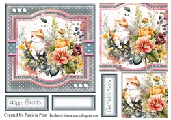 6x6 Cat and Flowers #2
