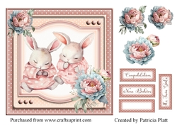 Twin Baby Bunny Girls 7x7 Card Topper