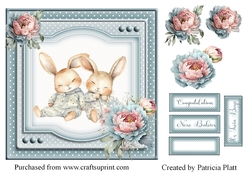 Twin Baby Bunny Boys 7x7 Card Topper