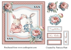 Twin Bunny Babies Boy and Girl 7x7 Card Topper