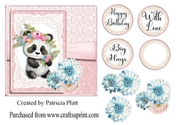 Cute Birthday Panda Bear 6x6 Topper