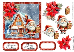 6x6 Merry Christmas Gingerbread Cottage with Santa
