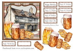Pub 2 with Beer Male Birthday 6x6 Topper