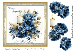 7x7 Deepest Sympathy Blue Roses and Candle