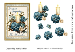 4x6 Blue and White Roses Candle Sympathy card topper