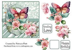 Teal Square Butterflies and Flowers Topper