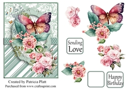 Teal 5x7 Butterflies and Flowers Topper