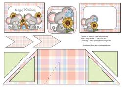 Criss Cross Pocket Birthday Mice,bird and Sunflower Card