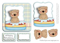 Square Summer Birthday Bear in Pool Topper