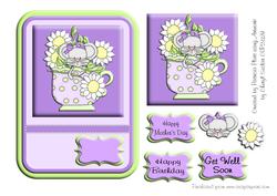 Lavendar and Lime Teacup Mouse with Daisies Topper