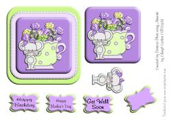 Lavendar and Lime Teacup Mouse Happy Birthday Square