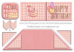 Card Criss Cross Pocket Pink Birthday with Cake and Balloons