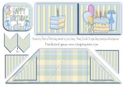 Card Criss Cross Pocket Blue Birthday with Cake and Balloons