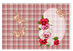 Pink Pansies with Butterflies Blank Insert