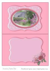 Thatched Cottage and Pink Roses Blank Insert