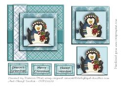 Blue Plaid Penquin Square Card Topper