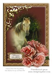 Pink Roses and Horse Birthday A4 Sheet