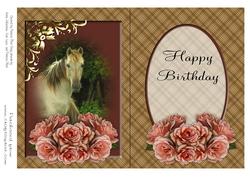 Pink Roses and Horse Happy Birthday Insert