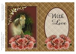 Pink Roses and Horse with Love Insert