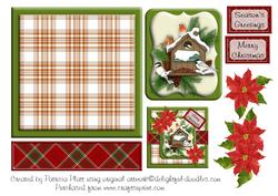 Poinsettias and Winter Birds Christmas Square Layered Topper