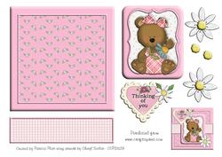 Thinking of You Daisy Bear Square Layered Topper