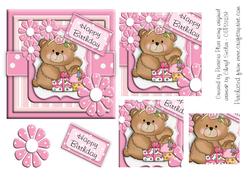 Cute Birthday Teddy Bear Pink Square Pyramid - Pyramage