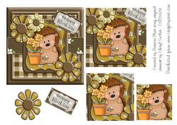 Hedgehog and Flowers Brown Square Pyramid - Pryamage Topper