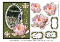 Pink Water Lily Decoupage Birthday with Love Topper