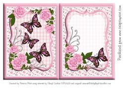 Pink Roses and Butterflies Blank Insert