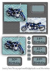 Blue Motor Bike Ages Card Topper