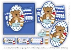 Get Well Soon Blue Teddy Square Topper