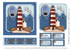 Lighthouse and Boat Card Topper All Occasions