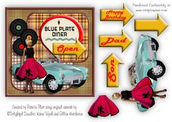 Blue Convertible Birthday/father's Day Square Card Topper