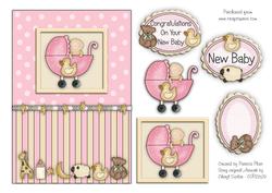 Pink New Baby Pram and Toys Topper