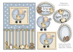 Blue New Baby Pram and Toys Topper
