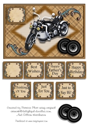 Black Motorbike Card Topper for Birthday, Fathers Day, or Various Occasions