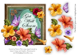 Petunias and Butterflies Get Well Soon Square Topper