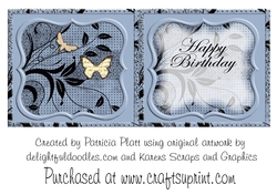Iris and Butterflies Blue square Happy Birthday Insert