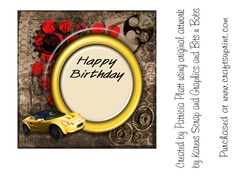 Grunge Yellow Sports Car Male Age Birthday Square Card insert