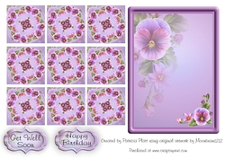 Lavendar Pansy Teabags and Topper Happy Birthday or Get Well Soon