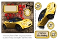 Grunge Yellow Sports Car Male Age Birthday Square Card Topper 20, 21, 22