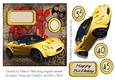 Grunge Yellow Sports Car Male Age Birthday Square Card Topper 35, 40, 45