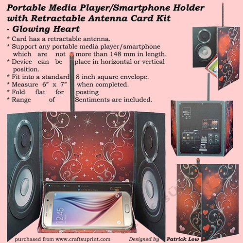 Portable Media Player / Smartphone Holder With Antenna Card Kit _ Glowing Heart
