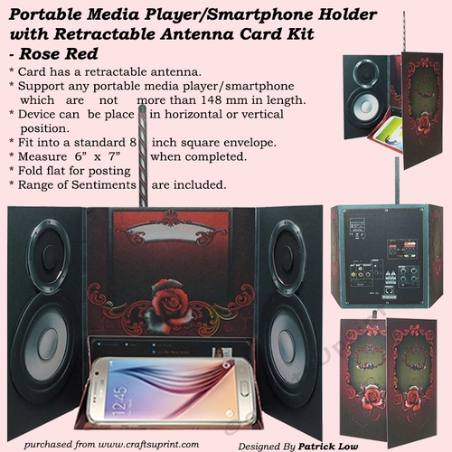 Portable Media Player / Smartphone Holder With Antenna Card Kit _ Red Rose