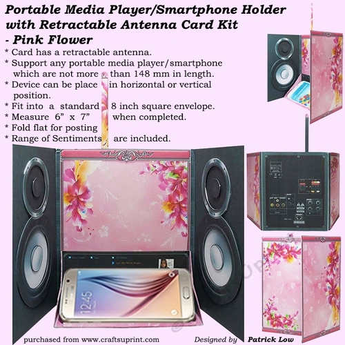 Portable Media Player / Smartphone Holder With Antenna Card Kit _ Pink Flower