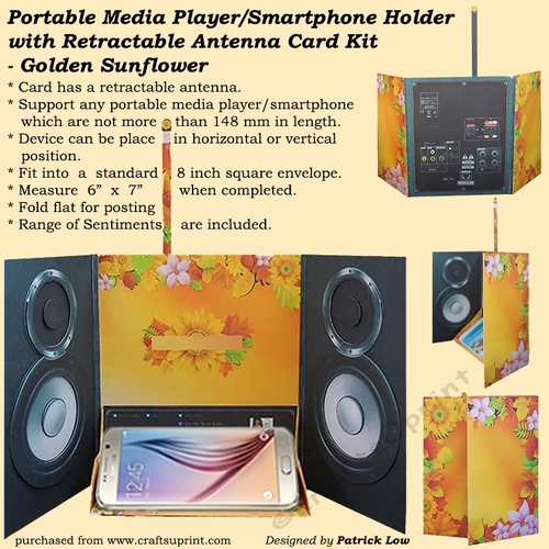 Portable Media Player / Smartphone Holder With Antenna Card Kit _ Golden Sunflower