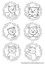 6 Cute Kittens and Floral Borders
