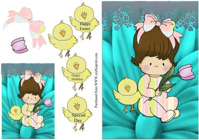 Girl Holding Tulip with Chick
