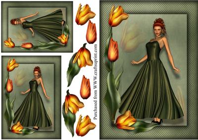 Card Front Lady in Tulip Frame