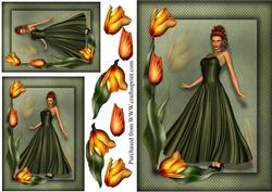 Card Front Lady in Tulip Frame